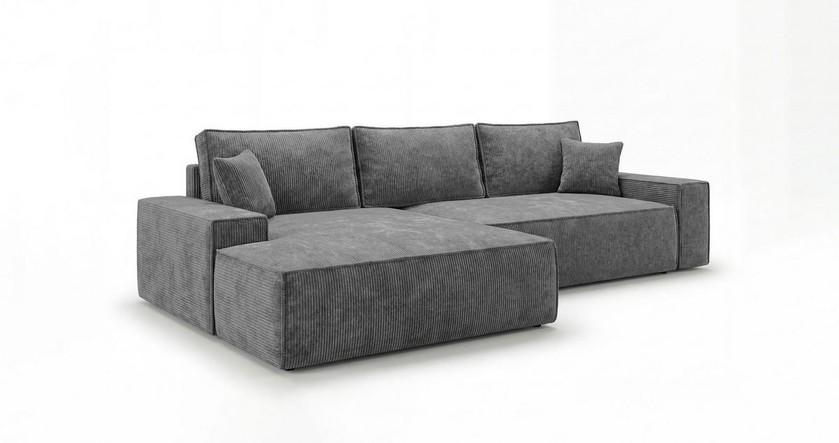 ROHOVÁ pohovka VERONA levá tmavě šedá manšestr Poso 60 - funkce spaní, úložný prostor - antracitová, textil (280/185cm) - Cornero