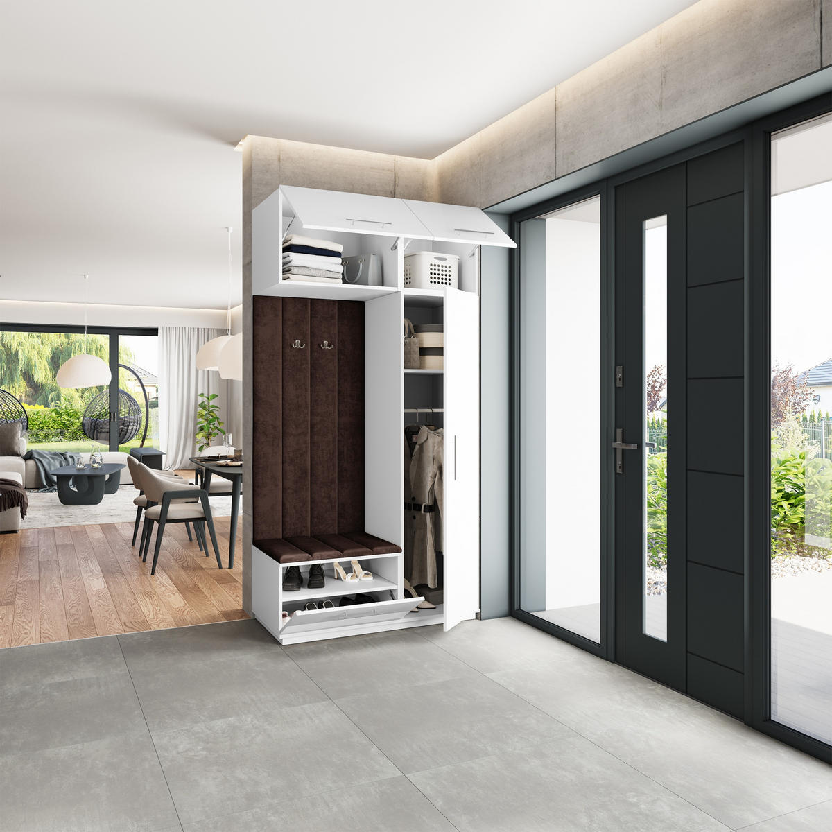 GARDEROBENSCHRANK REMA 120/240/60 cm Modern Garderobe-Set Weiß - Weiß/Braun, Holzwerkstoff (120/240/60cm) - MASSENO