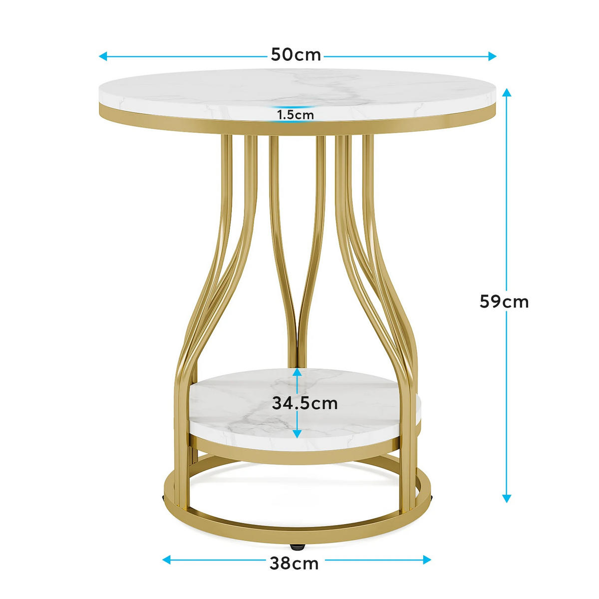 BEISTELLTISCH 2-stöckig rund 50 x 50 x 60 cm Weiß/Gold - Weiß, Metall (50/50/60cm) - Meubliv
