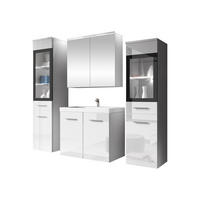 BADMÖBEL-SET Madrit II mit weißer LED Beleuchtung - Silberfarben/Weiß, Holzwerkstoff/Kunststoff (132/132/30cm) - MIRJAN24