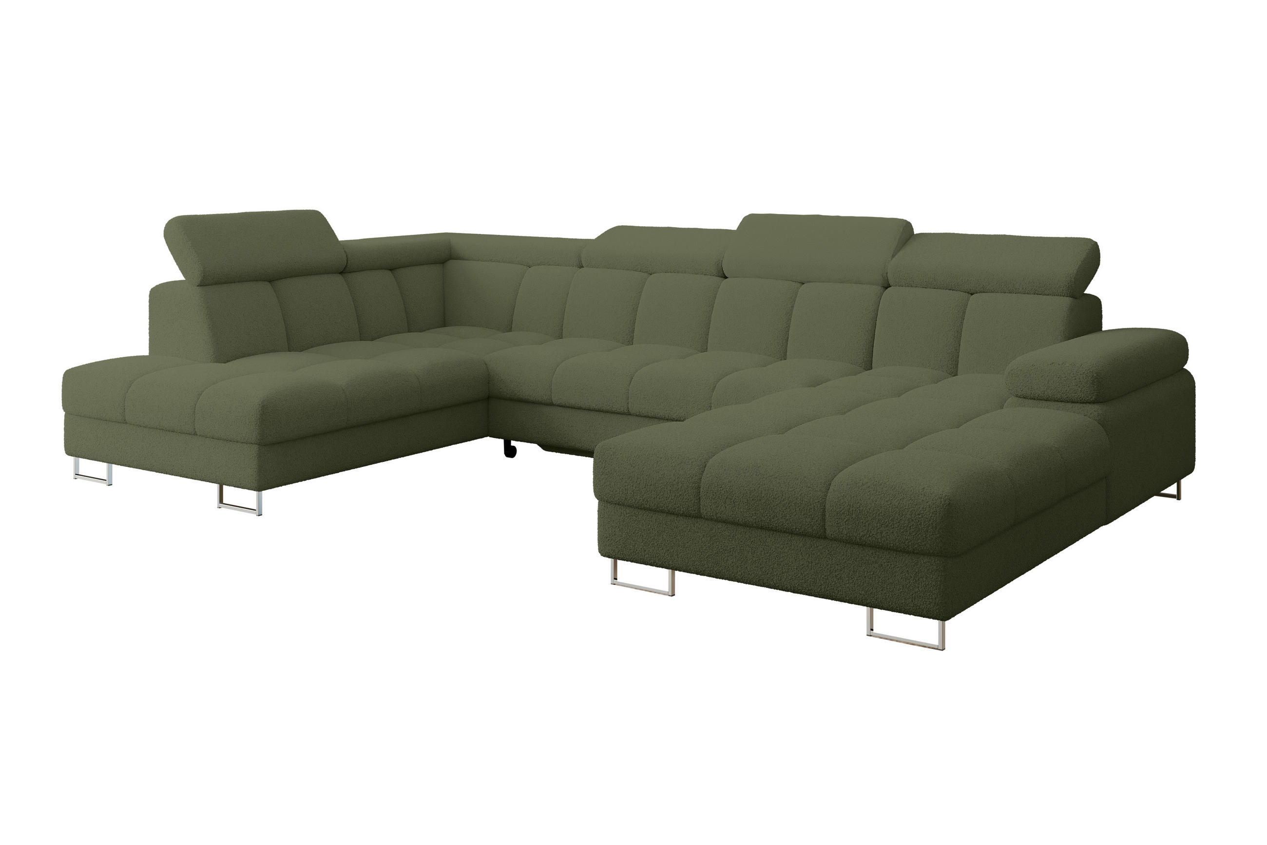 WOHNLANDSCHAFT mit Schlaffunktion und Bettkasten Ottomane Links COMA U 345x203x79 Grün Bouclé - Smaragdgrün, Holzwerkstoff/Textil (345/79/203cm) - ALTDECOR