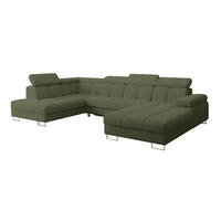 WOHNLANDSCHAFT mit Schlaffunktion und Bettkasten Ottomane Links COMA U 345x203x79 Grün Bouclé - Smaragdgrün, Holzwerkstoff/Textil (345/79/203cm) - ALTDECOR