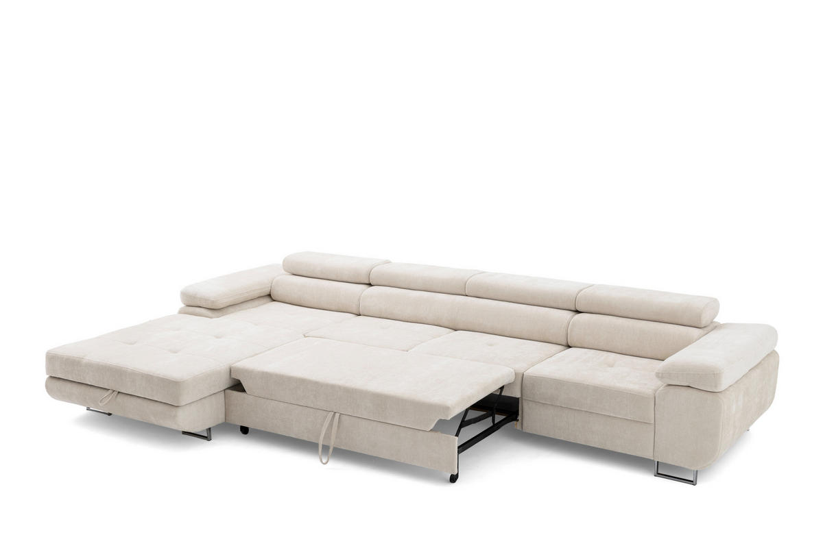 ECKSOFA ALONZO MAXI Links mit Schlaffunktion 125x195 Chenille Beige - Chromfarben/Beige, Holz/Textil (350/203cm) - Muffo