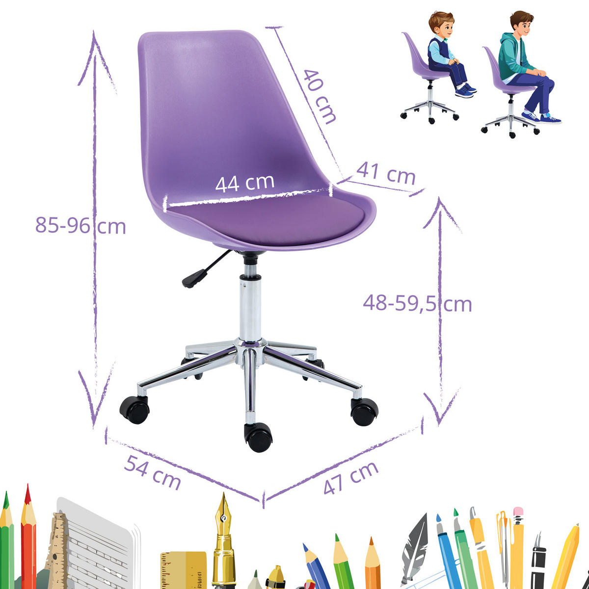 KINDERSCHREIBTISCHSTUHL EDDY Kunststoff Lila - Violett, Textil (47/96/54cm) - SVITA