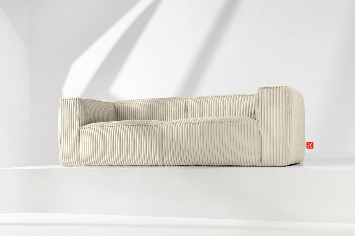3-SITZER-SOFA FEROX Modern, Cord-Stoff, cremefarben - Creme, Textil (246/73/96cm) - KONSIMO®