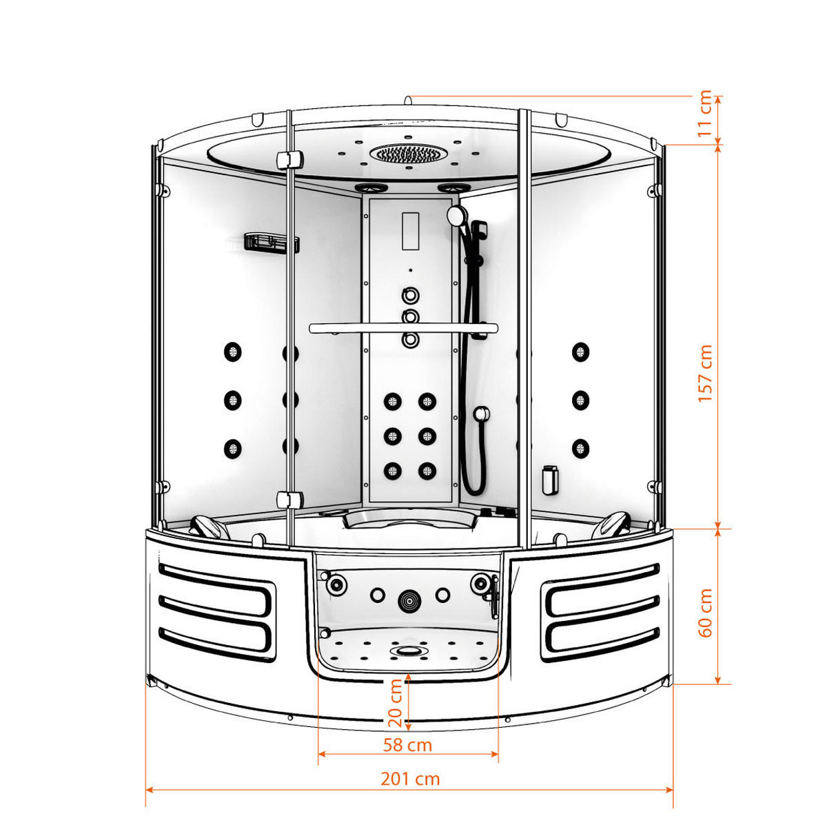WHIRLPOOL Dampfdusche K70-SW-EH - Schwarz, Glas/Kunststoff (150/217/150cm) - AcquaVapore by Sandra Jentho