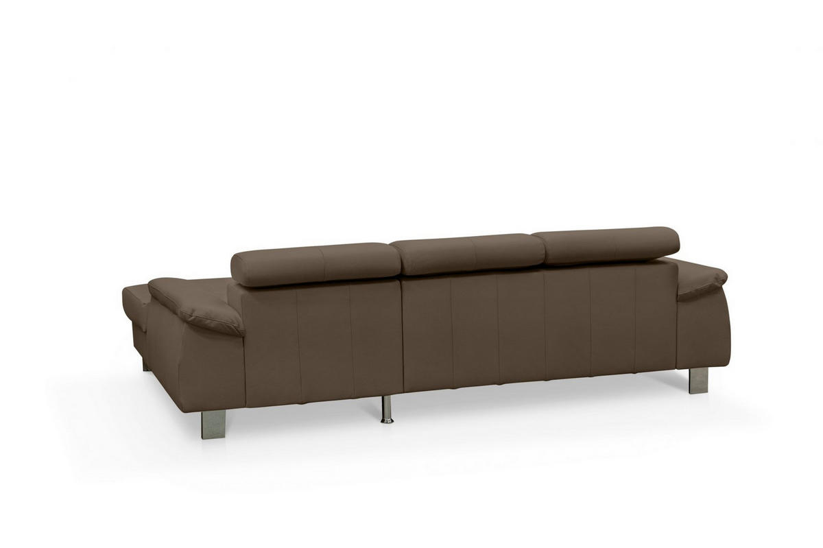 ECKSCHLAFSOFA mit Echtlederbezug, Schlaffunktion & Bettkasten - Chromfarben/Dunkelbraun, Leder/Holz (166/244cm) - Cotta