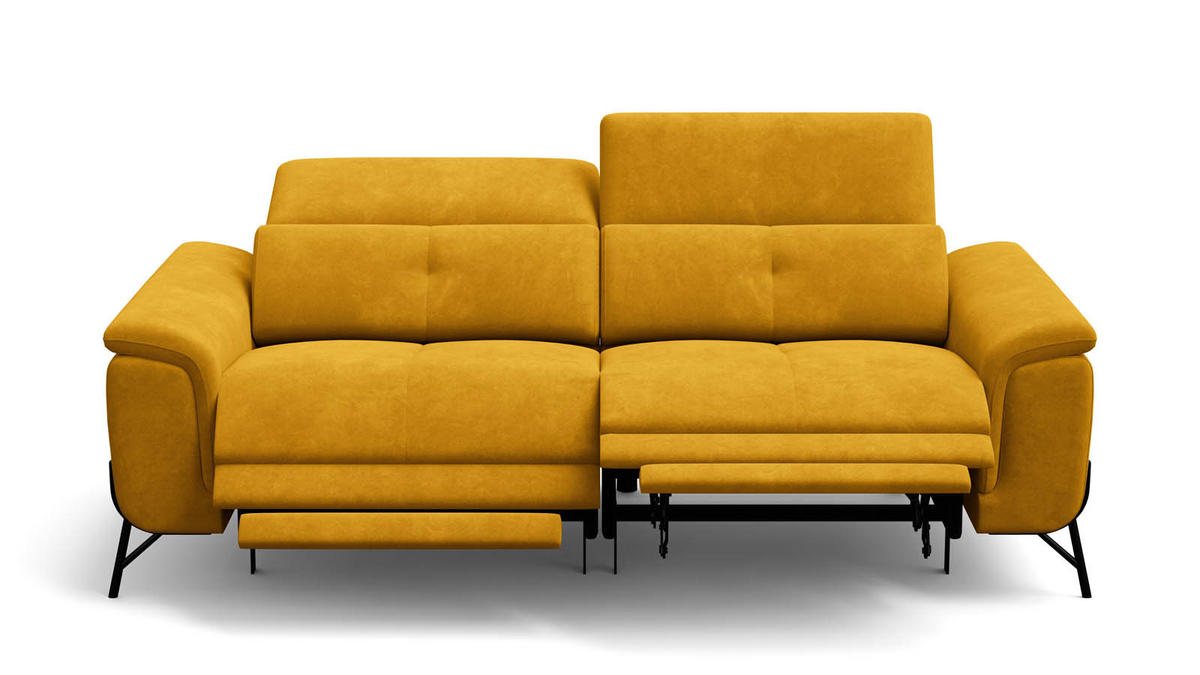 SOFA RELAX AVENA 3-Sitzer, gelber Veloursstoff - Gelb/Schwarz, Holz/Textil (204/80/108cm) - Wozimo