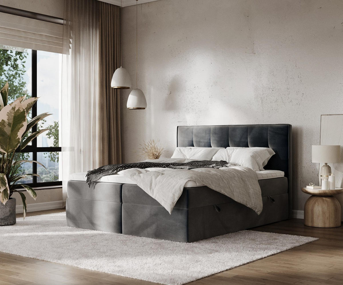BOXBETT Mireo 140/200 cm Anthrazit im Paros Stoff - Anthrazit/Schwarz, Holz/Holzwerkstoff (140/200cm) - AltaBeds