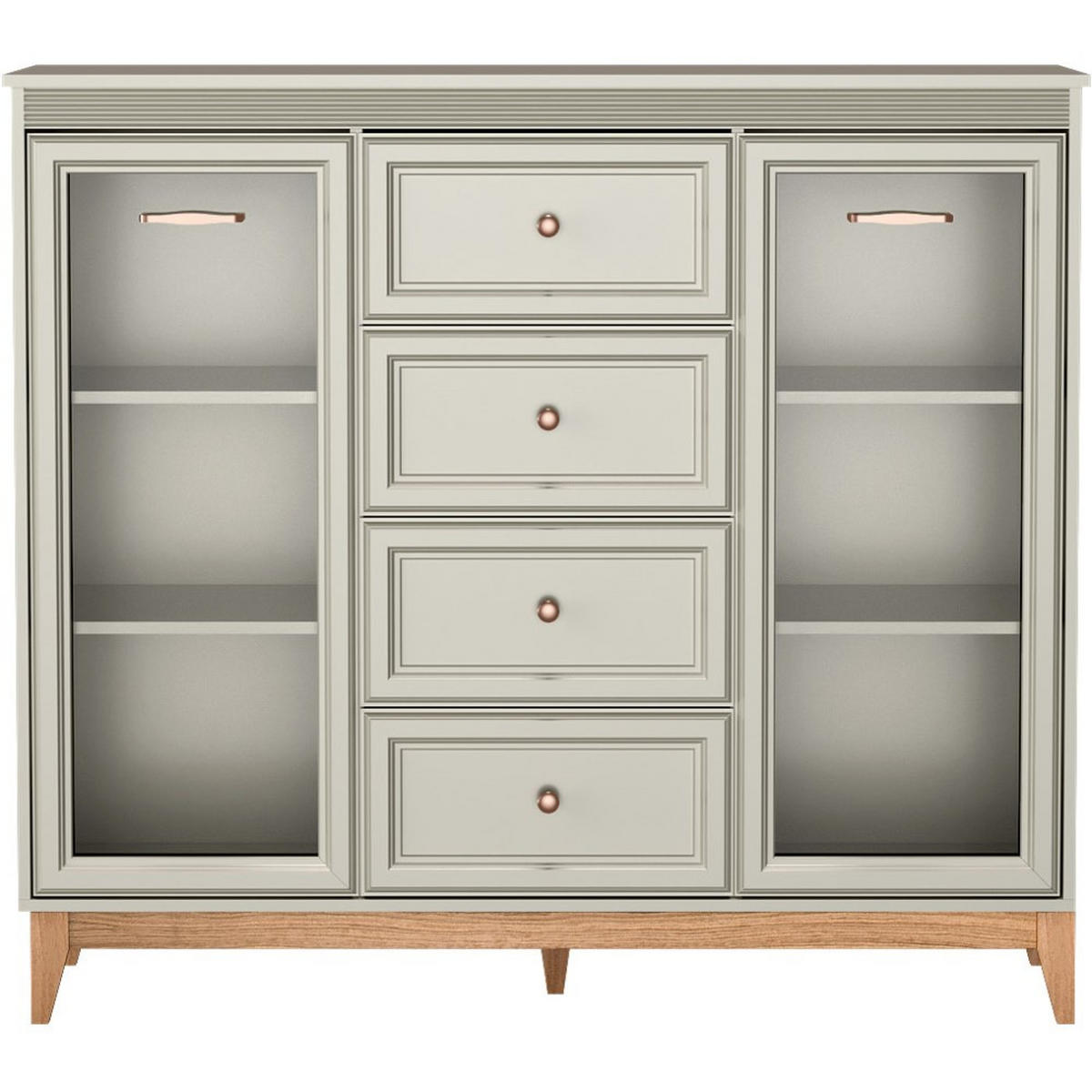 VITRINE Charlott mit 4 Schubladen und 2 Türen - Kaschmir/Eichefarben, Holz/Holzwerkstoff (141.5/125.5/40.5cm) - Beautysofa