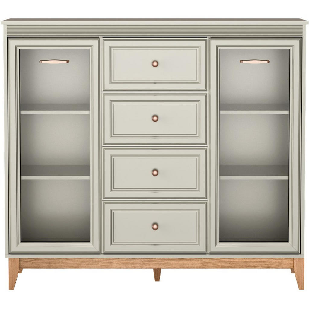 Thumbnail - Beautysofa Vitrine, Kaschmir, Holzwerkstoff, 4 Schubladen, 141.5x125.5x40.5 cm, Wohnzimmer, Wohnwände, Vitrinenschränke