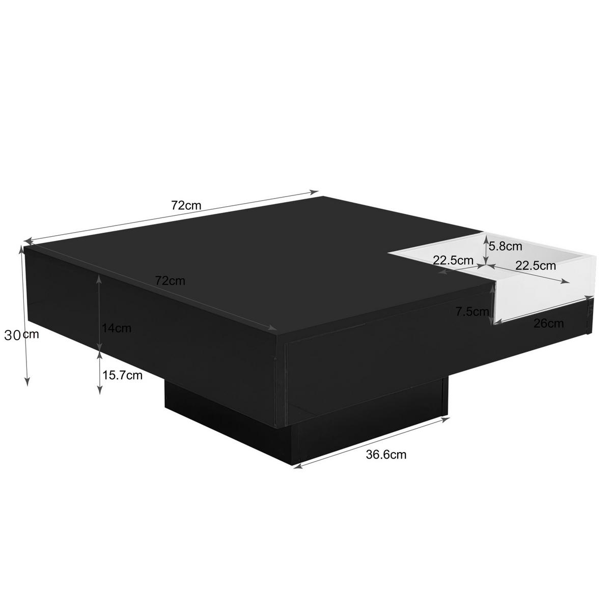 COUCHTISCH 72/72/30 cm schwarz/weiß aus Spanplatte mit LED-Lichteffekt - Schwarz, Holzwerkstoff (72/72/30cm) - OKMYHOME