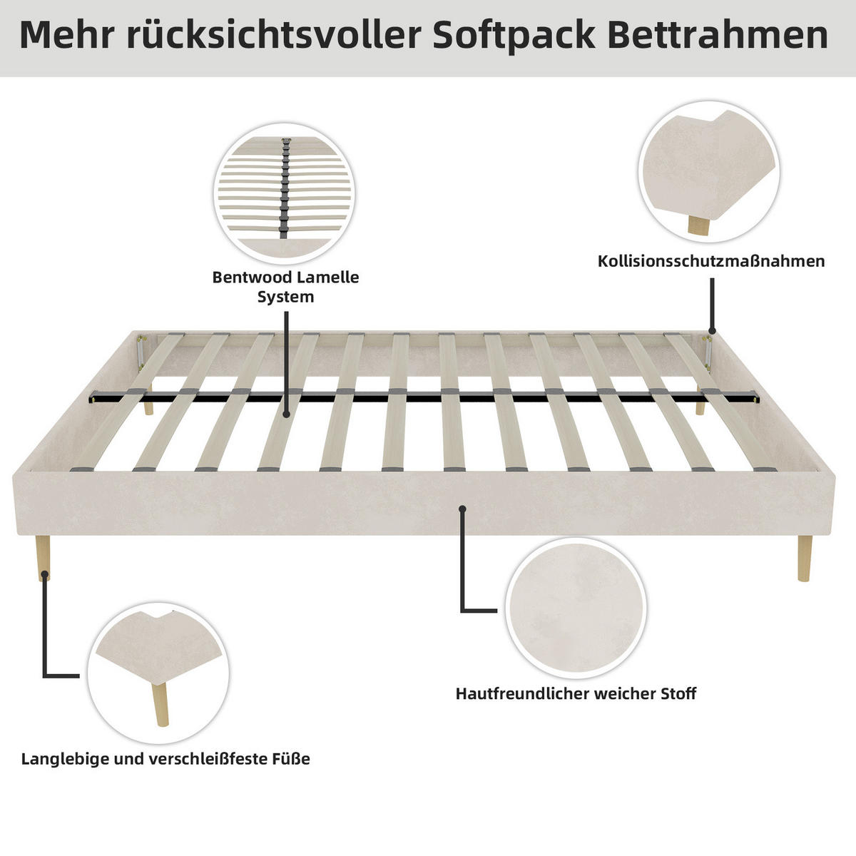POSTEĽ 140/200 cm béžová z látky a kovu s pevným rámom a moderným nízkym profilom - béžová, textil (140/200cm) - OKWISH