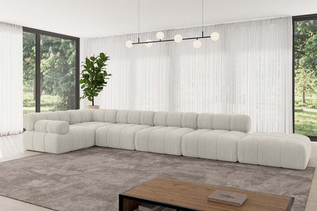 ECKSOFA modulares Sofa Felto-L3 - 475x190x70 cm Creme Cord - Hellgrau/Creme, Holzwerkstoff/Textil (475/190cm) - ALTDECOR