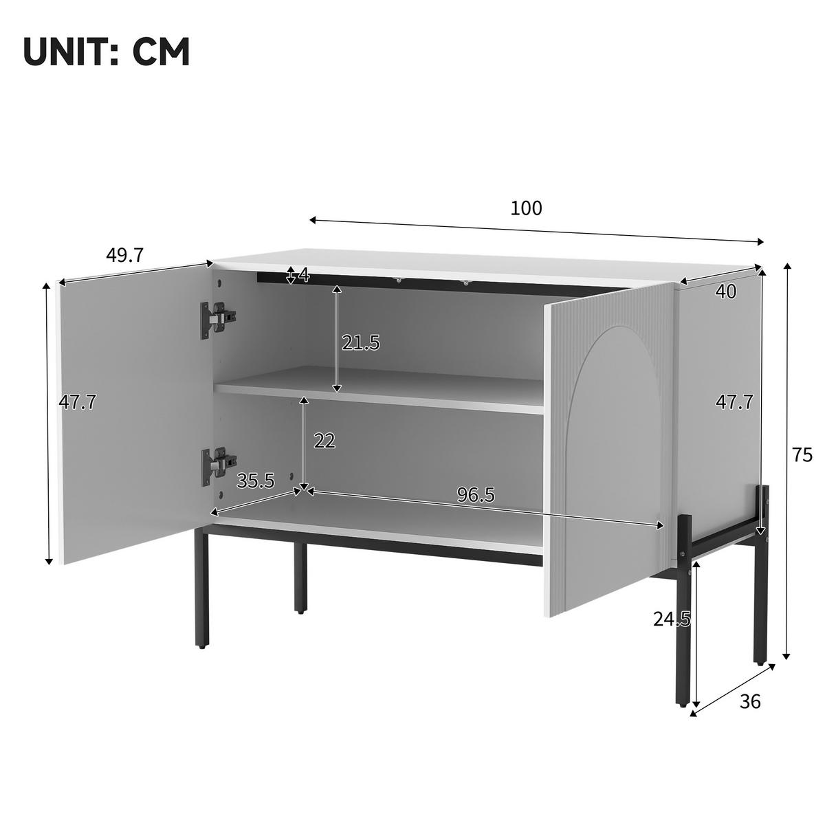 SIDEBOARD Weiß 2 Türen Metallbeine Bogen Design 100cm Modern - Weiß, Holzwerkstoff (100/75/40cm) - FLIEKS