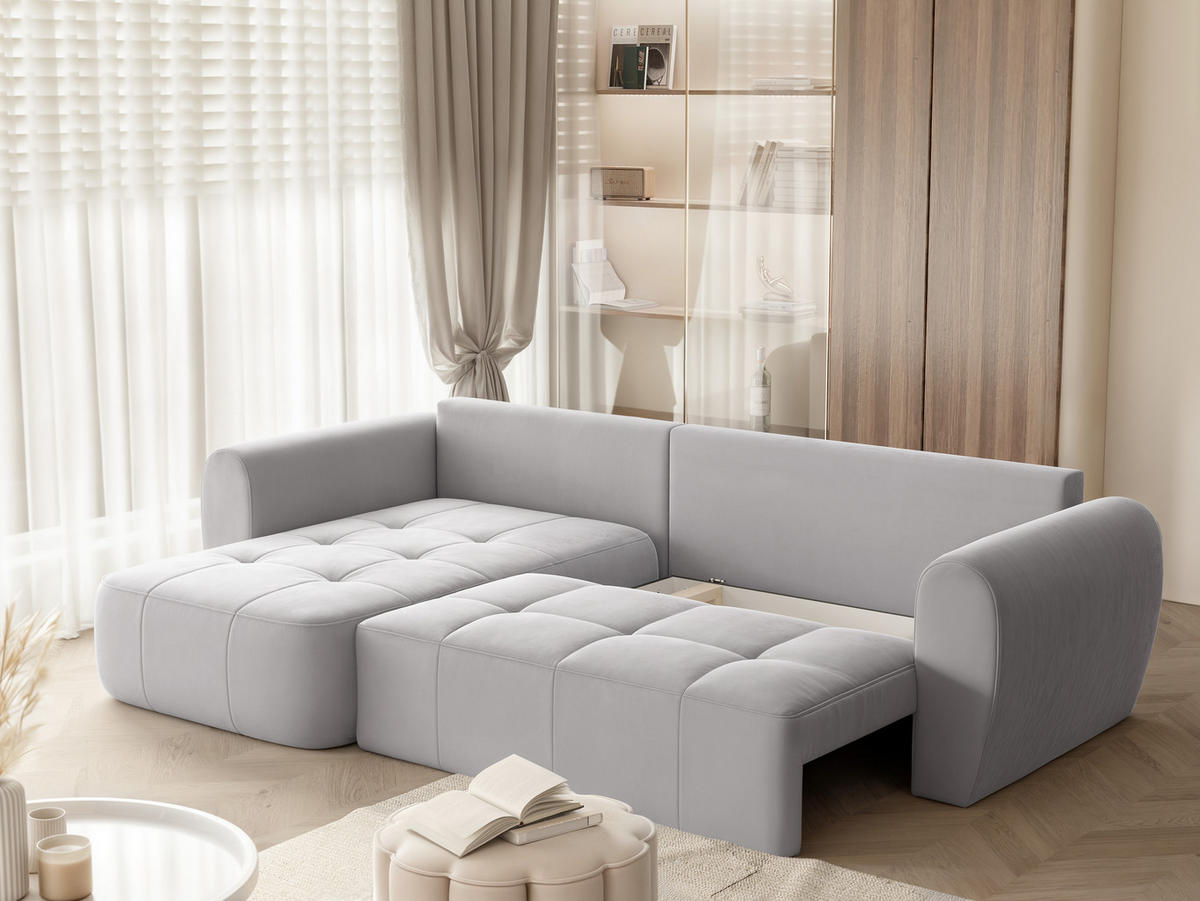 ECKSOFA RAVEN mit Schlaffunktion und Bettkasten Hellgrau - Hellgrau, Holzwerkstoff/Kunststoff (250/90cm) - Idohome