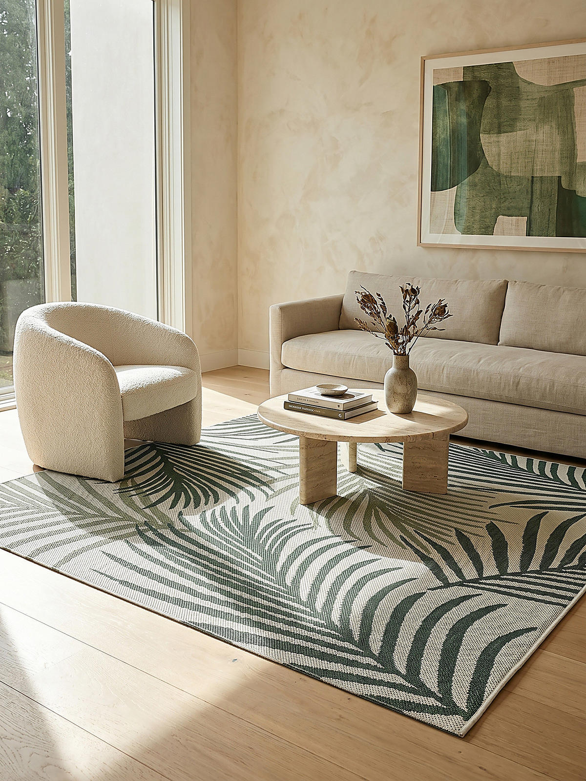 TEPPICHLÄUFER Palmblätter BORNO Polypropylen Grün 80 x 150 cm - Grün, Textil (80/150cm) - KADIMA DESIGN