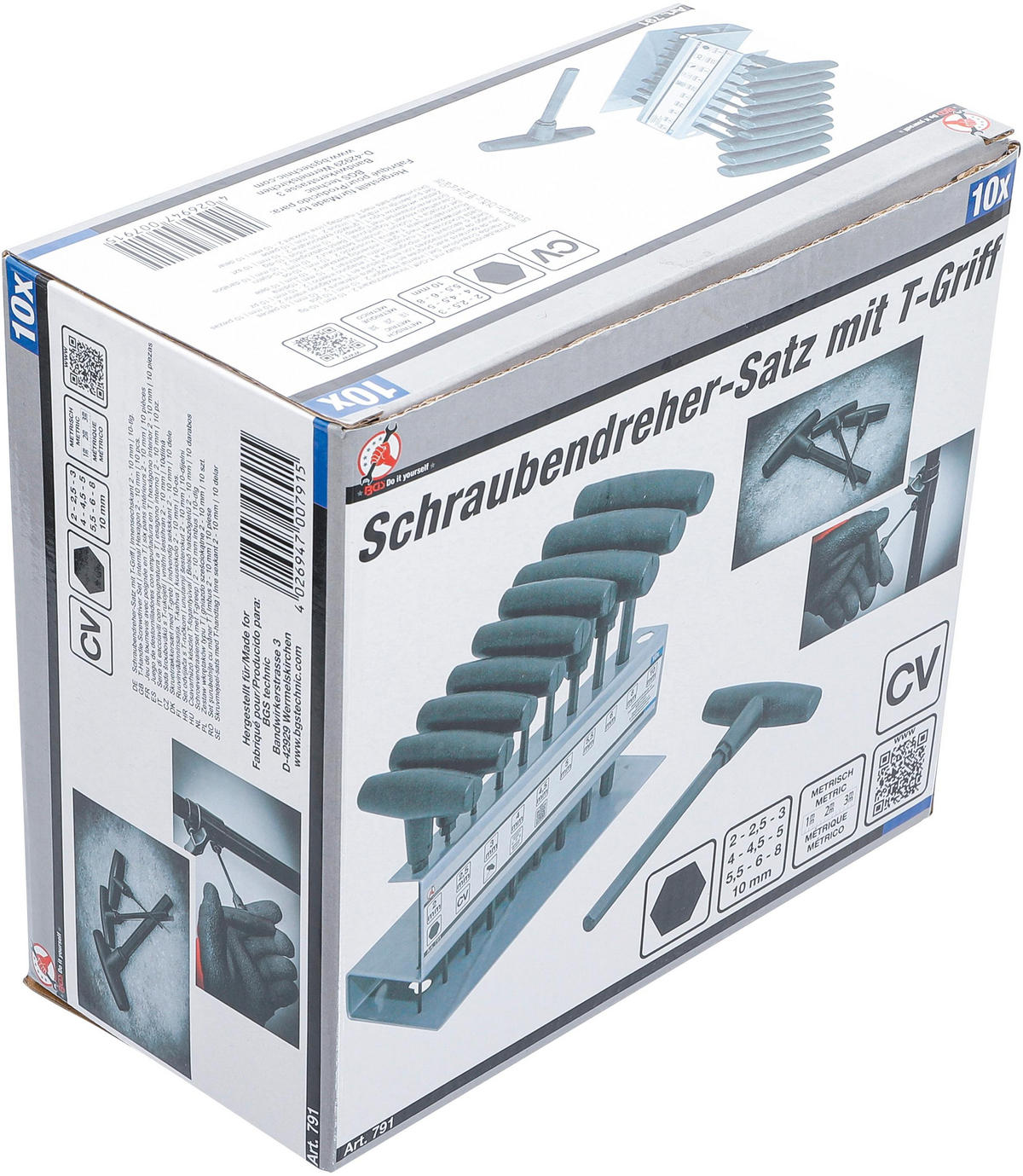 SCHRAUBENDREHER-SATZ MIT T-GRIFF | INNENSECHSKANT 2 - 10 MM | 10-TLG. - Multicolor, Kunststoff/Metall (1/1cm) - BGS technic