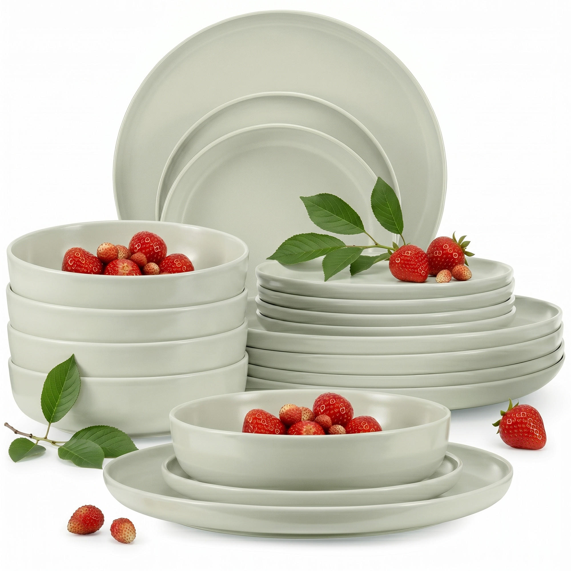TAFELSERVICE VICTO 6 Personen 18-tlg matt beige/grün/grau - Beige/Grau, Keramik (27/2/27cm) - KONSIMO®