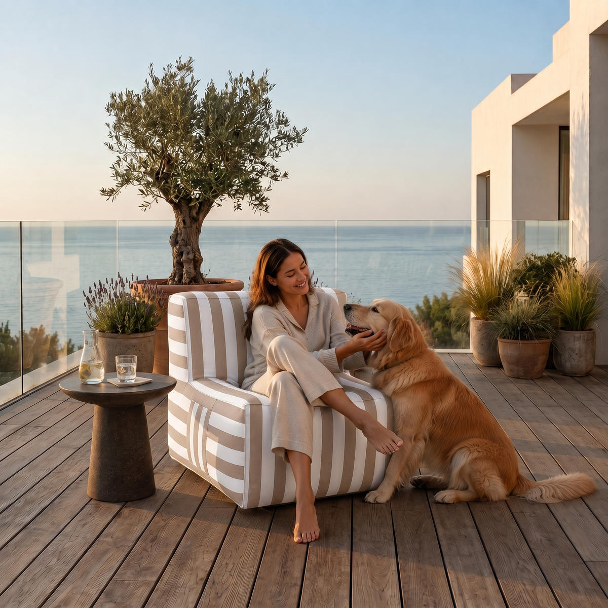 OUTDOOR Sitzsack SOFT mit Rückenlehne für Garten & Terrasse, Beige - Beige, Textil (70/75/100cm) - Muffo