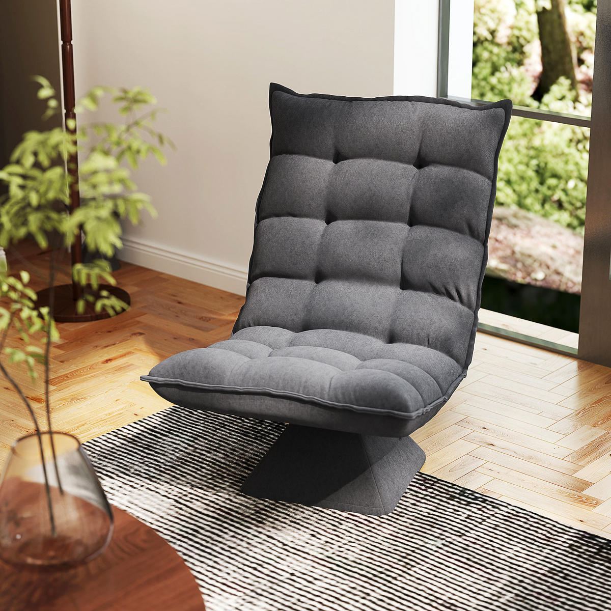 BODENSTUHL Bodensofa mit Verstellbarer Rückenlehne für Wohnzimmer, Büro Grau - Grau, Metall (70/95/62cm) - HOMCOM