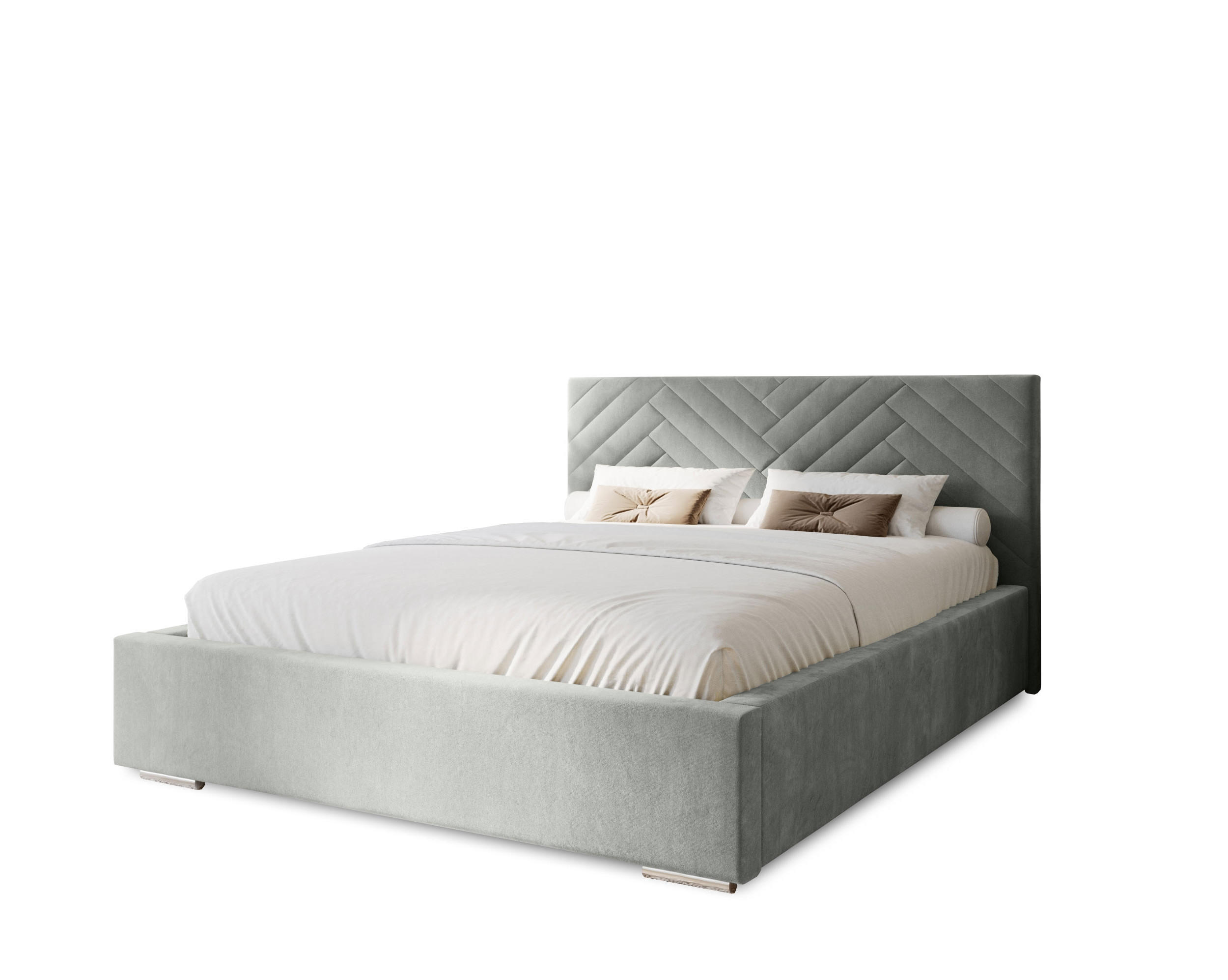 POLSTERBETT Aura 120x200 cm, Doppelbett mit Bettkasten und Lattenrost aus Holz, Velourstoff: Hellgrau - Hellgrau, Holz/Textil (120/200cm) - Marpur