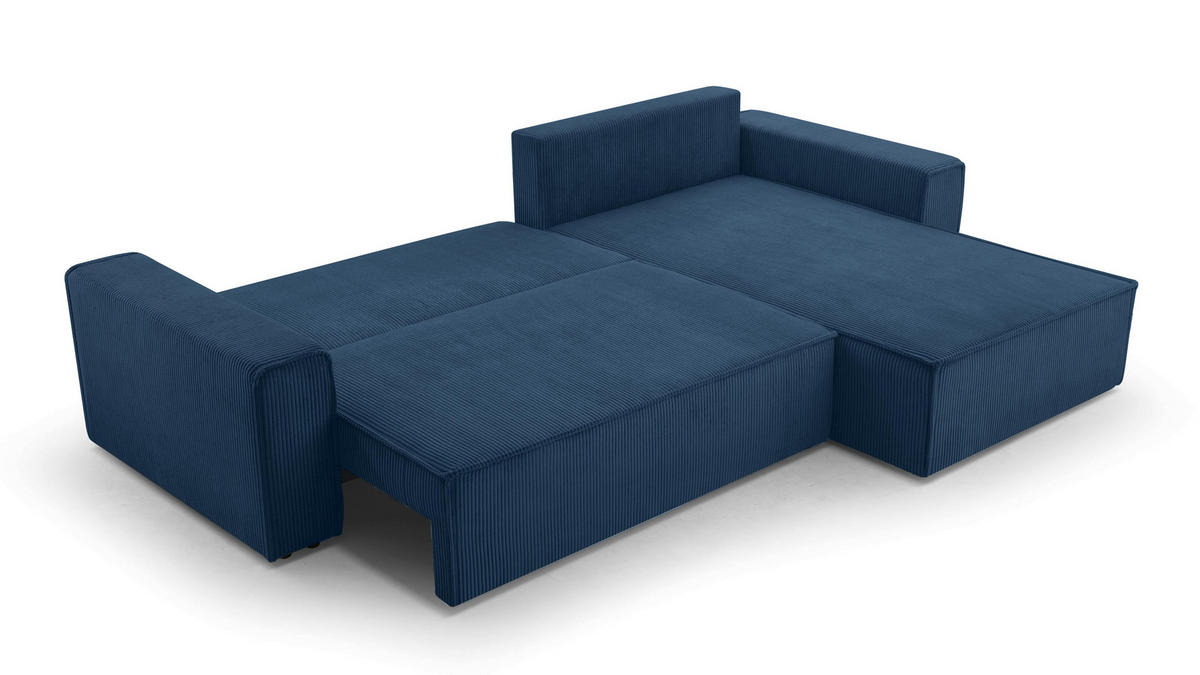 ECKSOFA L Form Cedria Blau 287/145/85 cm mit Schlaffunktion - Schwarz/Dunkelblau, Kunststoff/Textil (287/145cm) - AX Living