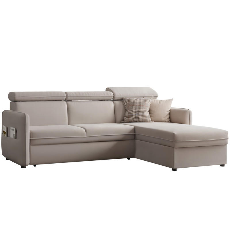 ECKSOFA BENI mit Schlaffunktion und Bettkasten, Stoff Creme - Creme, Kunststoff/Textil (220/160cm) - Idohome