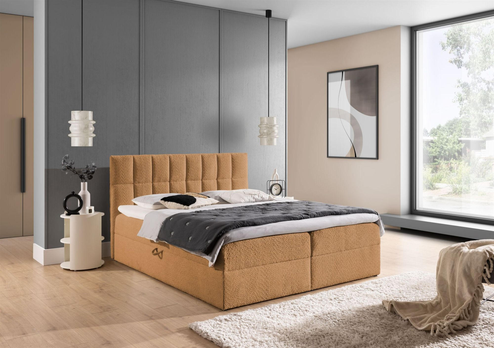 BOXBETT Dominga Premium - Aubergine, Holzwerkstoff/Textil (200/220cm) - Fun Möbel