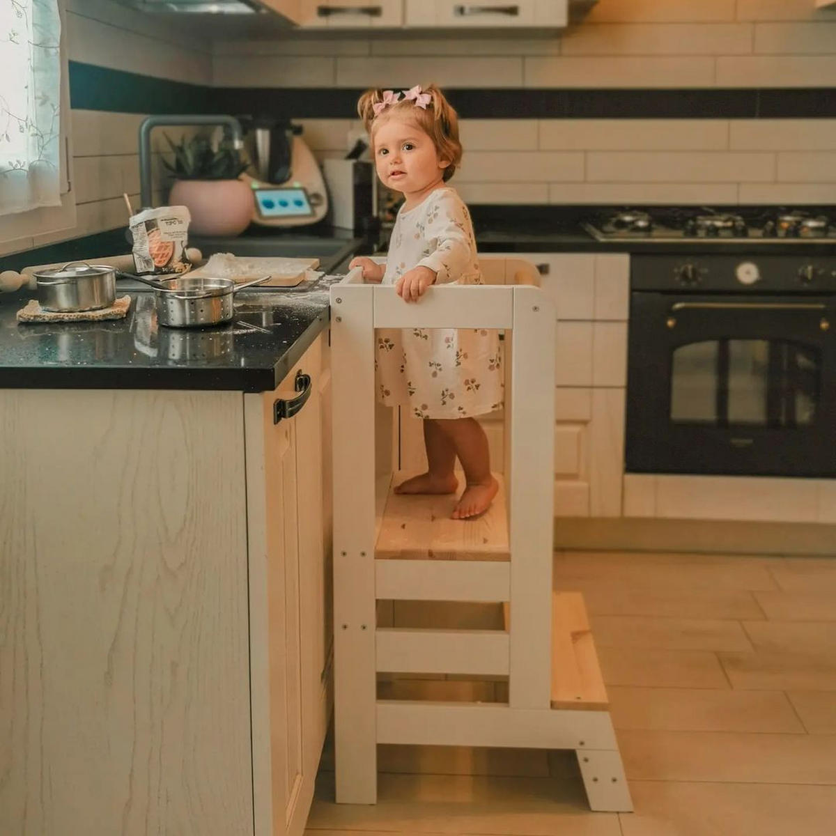 LERNTURM für Kinder, Natur Holz, Weiß-Natur - Weiß/Naturfarben, Holz (39/90/90cm) - MeowBaby