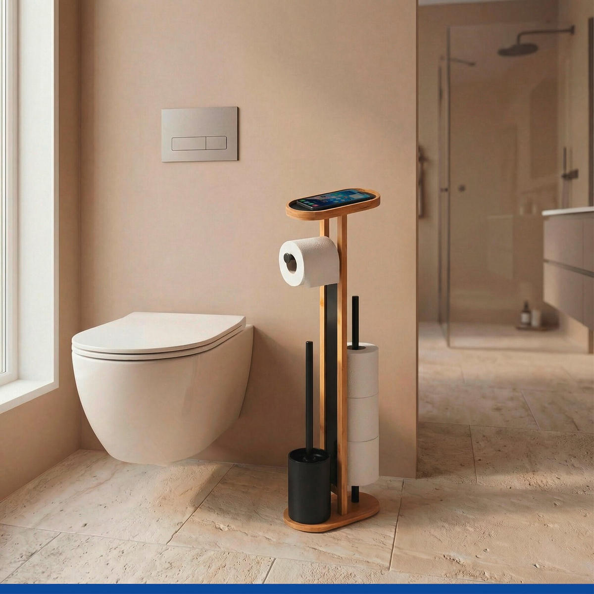 WC-STÄNDER mit Ablage für das Telefon Orea 13/23/70 cm - Beige, Naturmaterialen (23/70/13cm) - Wenko
