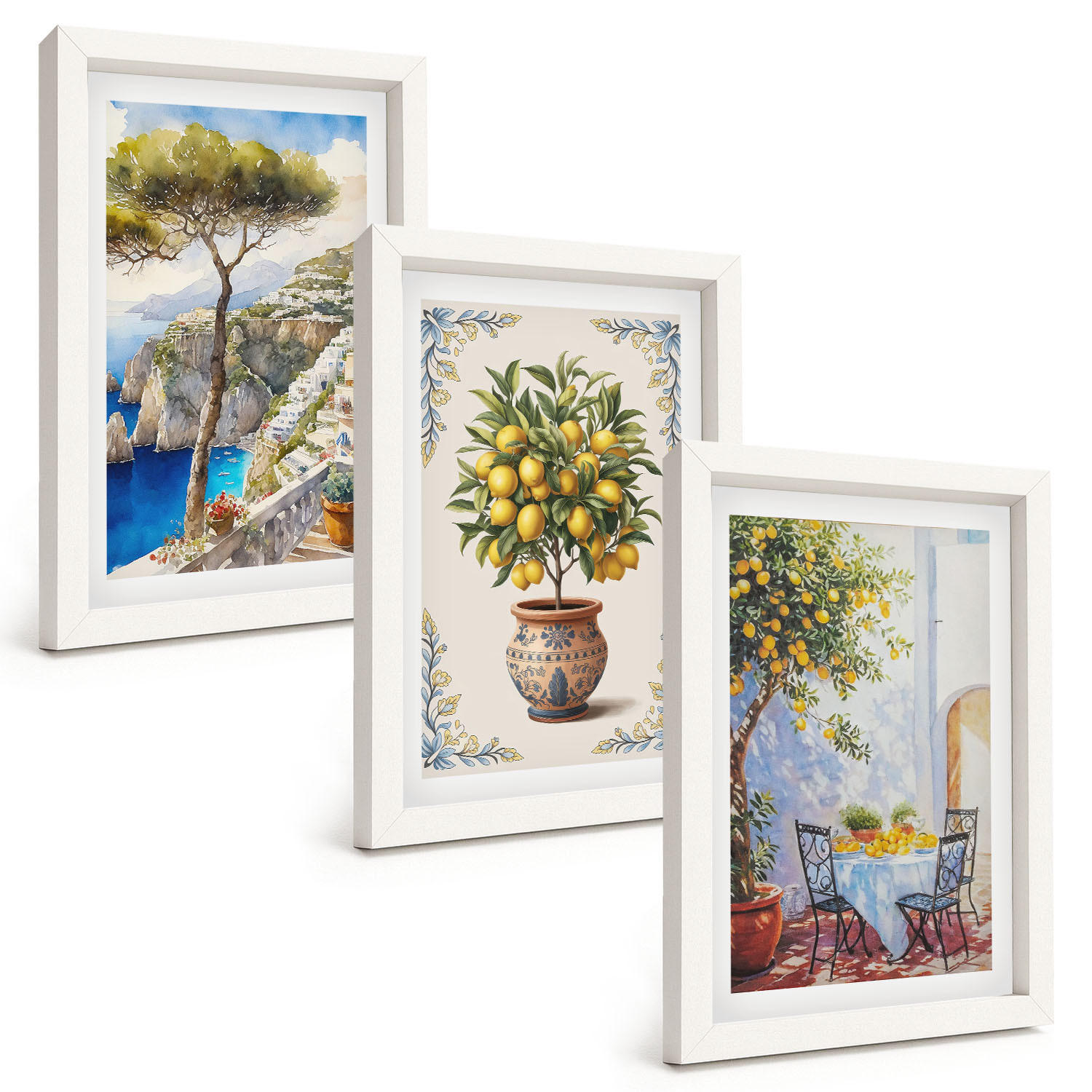 BILDER SET 3er Set - 20x30 cm Weißer Rahmen - Tisch aus Zitronenbaum - Weiß, Kunststoff (20/30cm) - TULUP