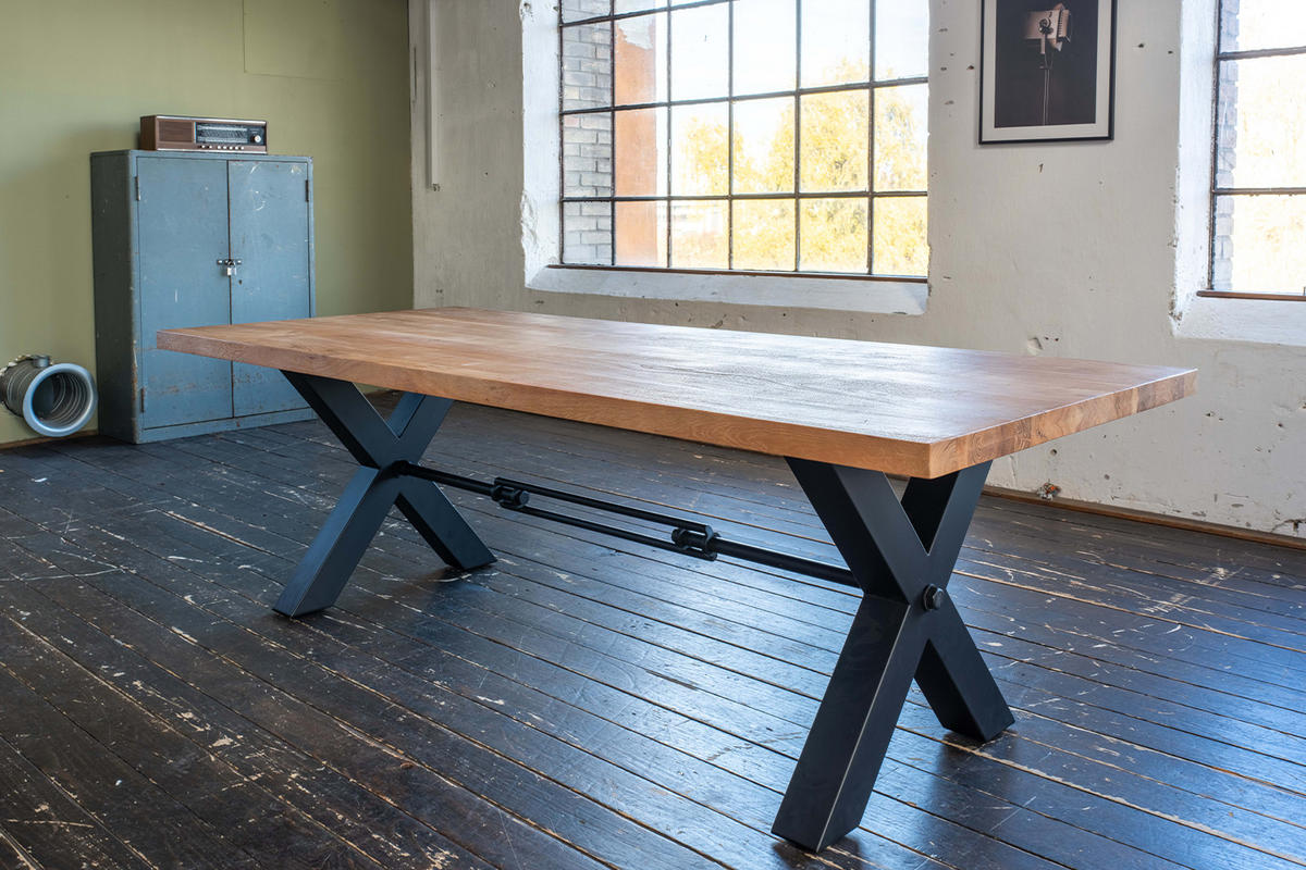 ESSTISCH MIT GERADER KANTE PALO Braun Akazie - Schwarz/Braun, Holz/Metall (280/100/78cm) - KAWOLA