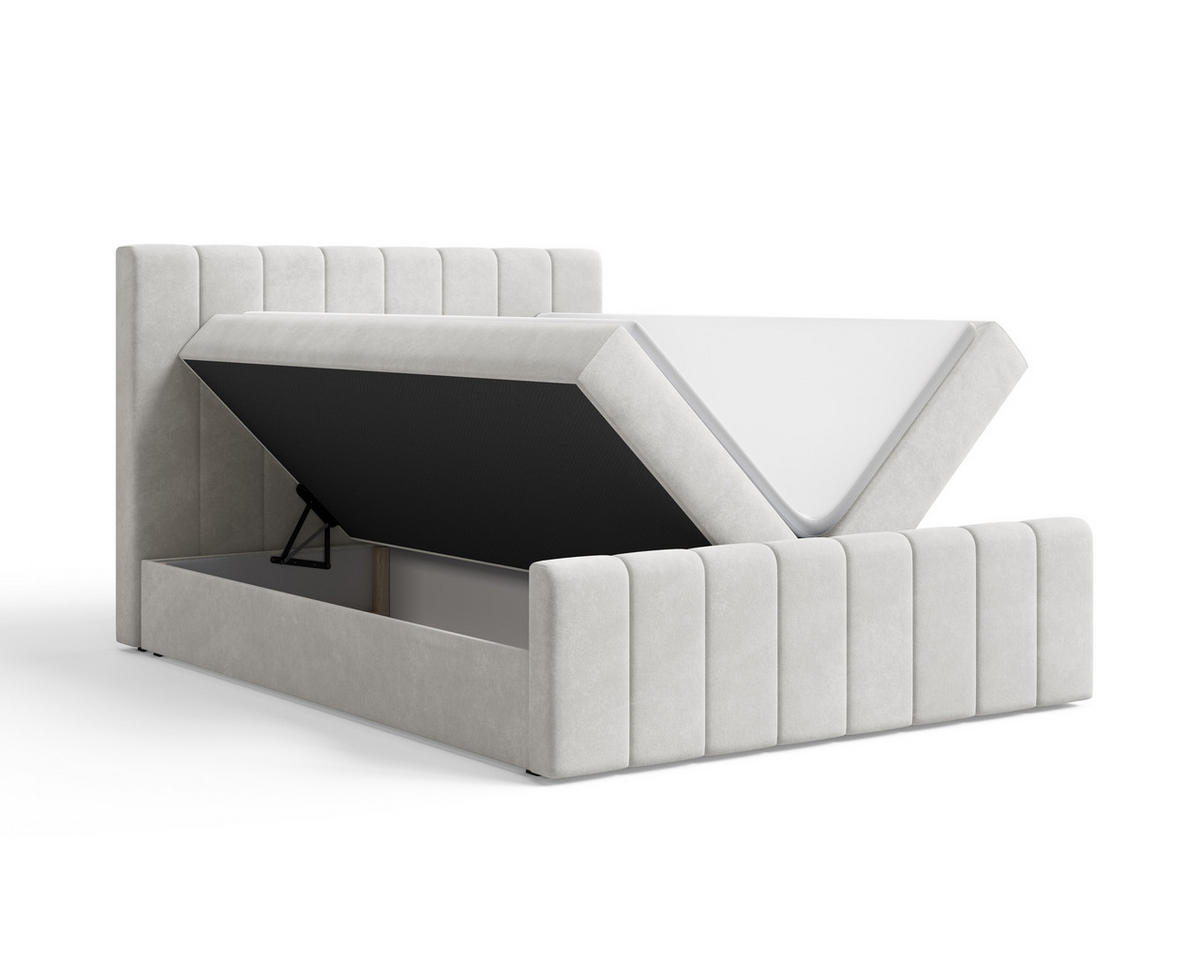 BOXBETT 01 BIS 180 x 200 cm - Manila - Modernes Polsterbett mit Bettkasten inkl. PU-Schaum-Topper und Federmechanismus - Silbereichenfarben, Holz (180/200cm) - ROYAL24_MARKT