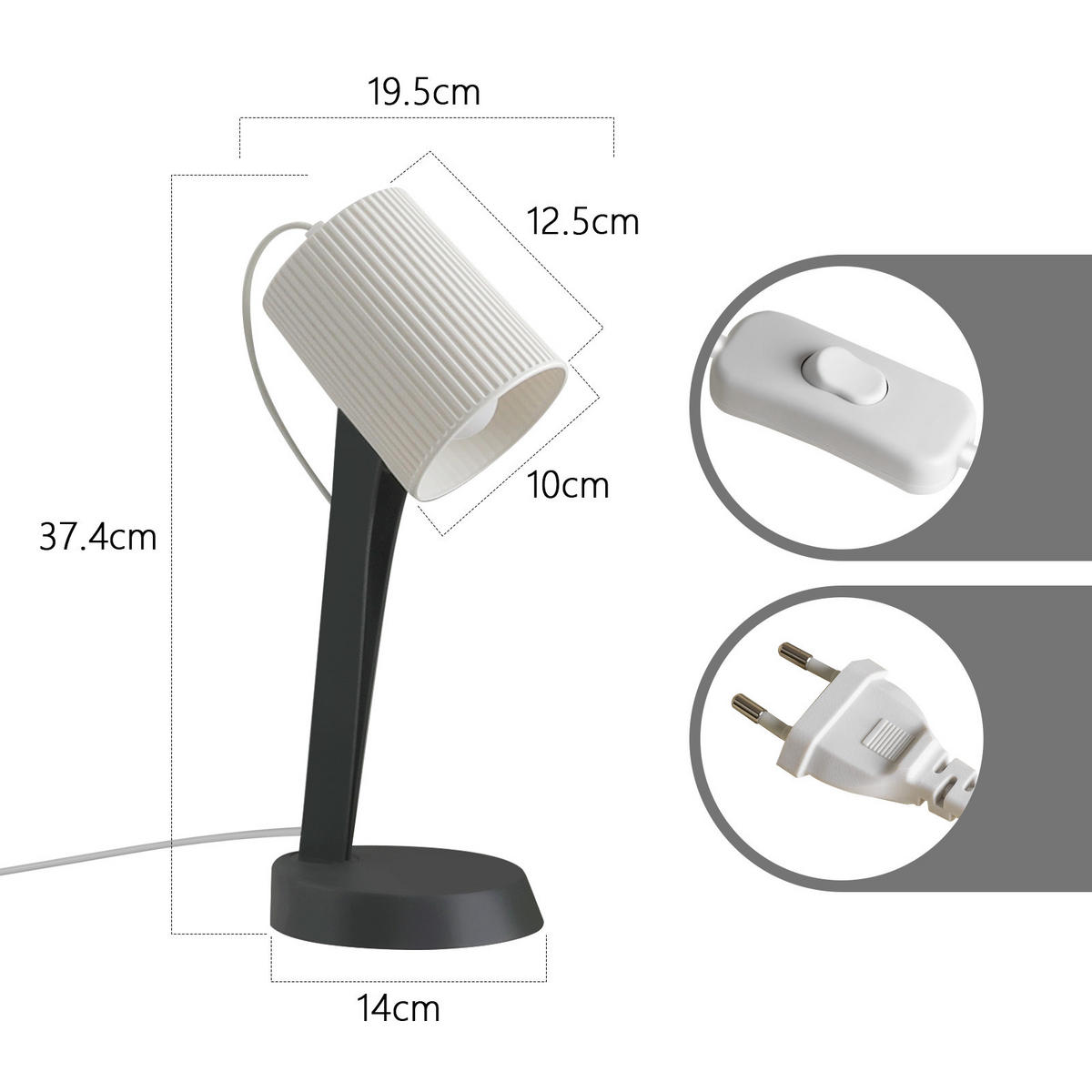 TISCHLEUCHTE Nauman (2er-Set) - Grau, Kunststoff (37.4/14/19.5cm) - Nettlife