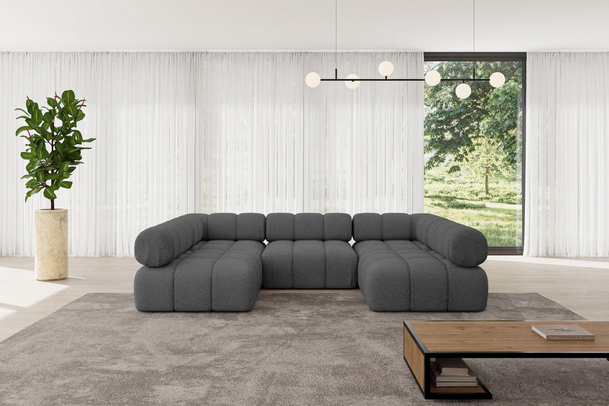 WOHNLANDSCHAFT modulares Sofa Garvo-U1 - 285x190x70 cm Grau Bouclé - Grau, Holzwerkstoff/Textil (285/70/190cm) - ALTDECOR