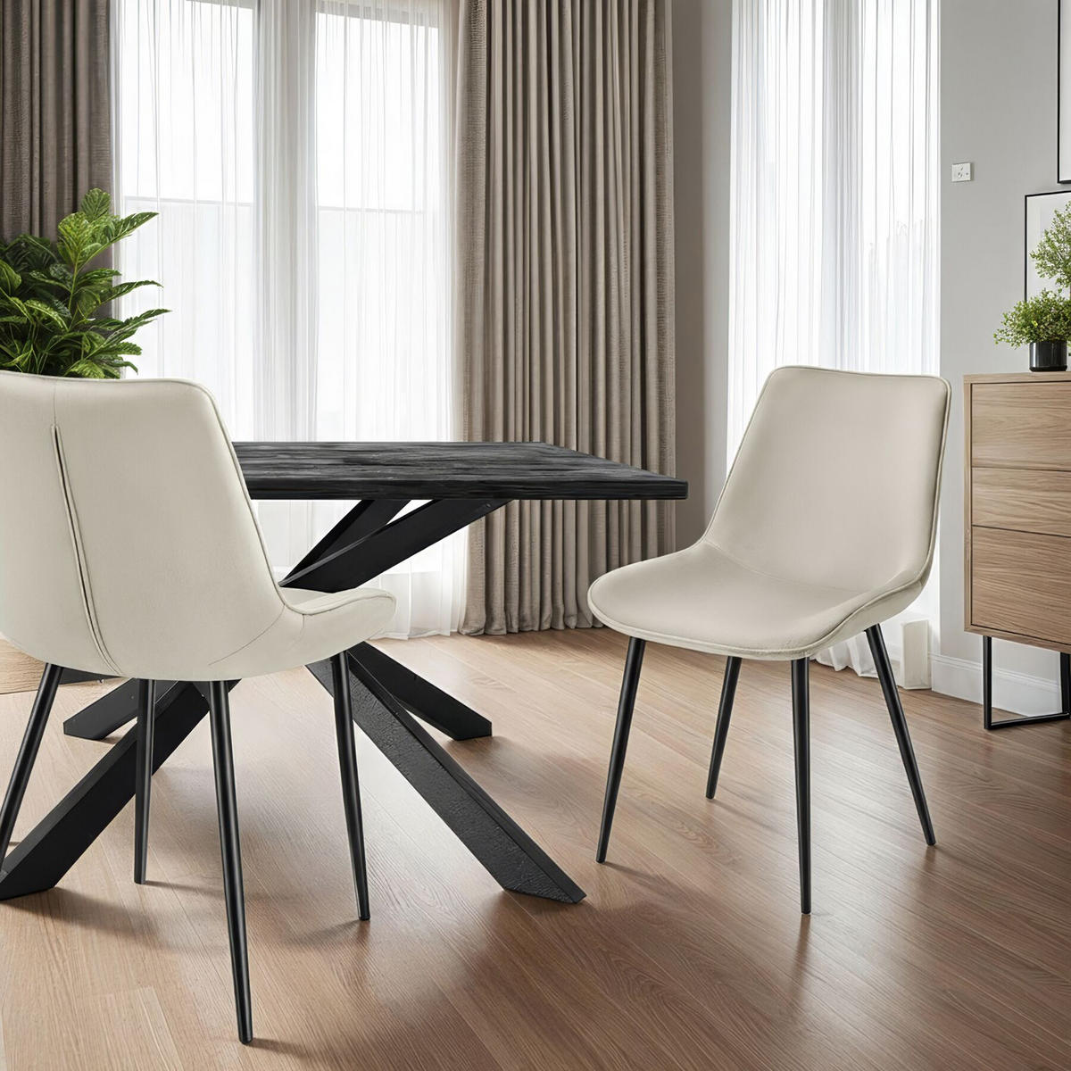 STUHL 2er Set Monroe 48 x 59 x 82 5 cm creme - Creme, Textil (48/82.5/59cm) - tectake