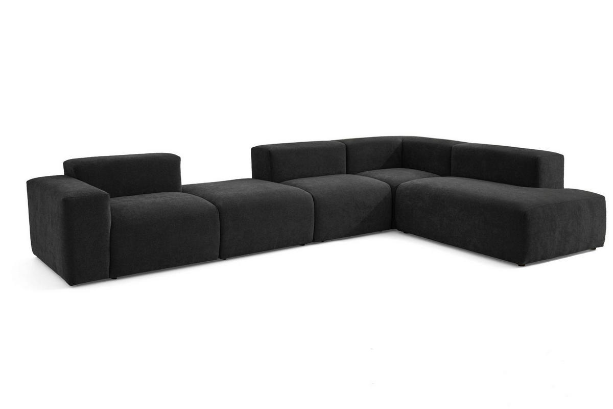 5-SITZER modulares Ecksofa HEAVEN SET 5 Rechts, Breite 380 cm Webstoff Schwarz - Schwarz, Holz/Kunststoff (245/380cm) - Muffo