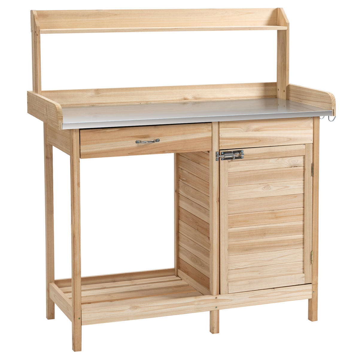 PFLANZTISCH DE-18936 mit Schublade, Schrank, 2 Regalböden Naturholz - Naturfarben, Holzwerkstoff (112/48/125cm) - ComfortXL