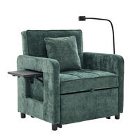 SOFA Chenille Grün mit Stauraum, Tablett und Kissen - Grün, Textil/Metall (79/83/167cm) - WISHDOR