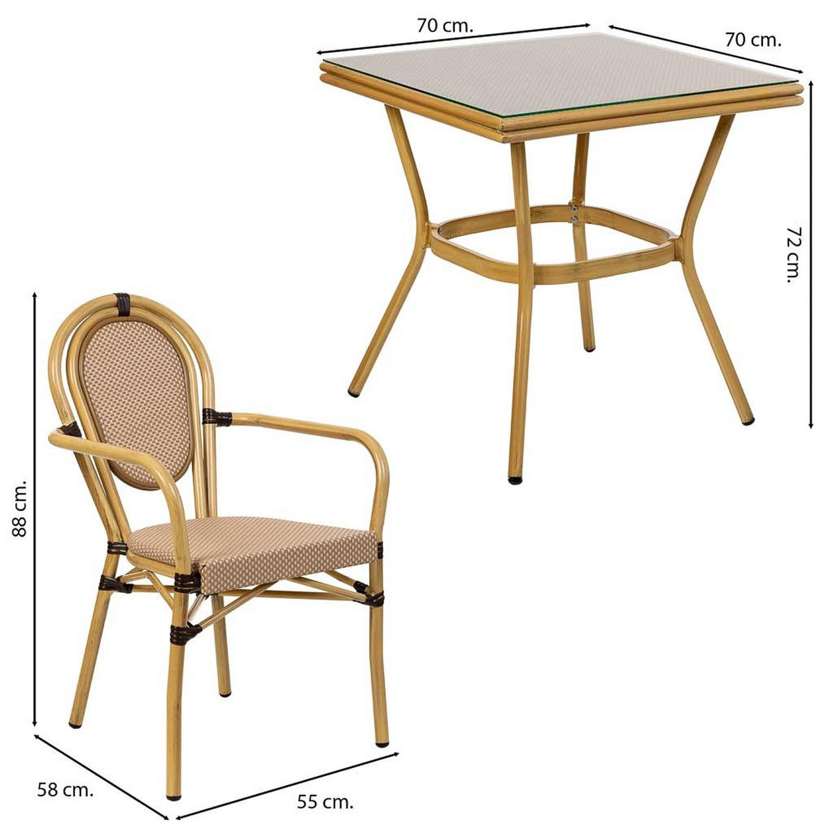 BALKONSET, braun, 70x72x55cm, 3-tlg. - Braun, Metall - Wanderlust