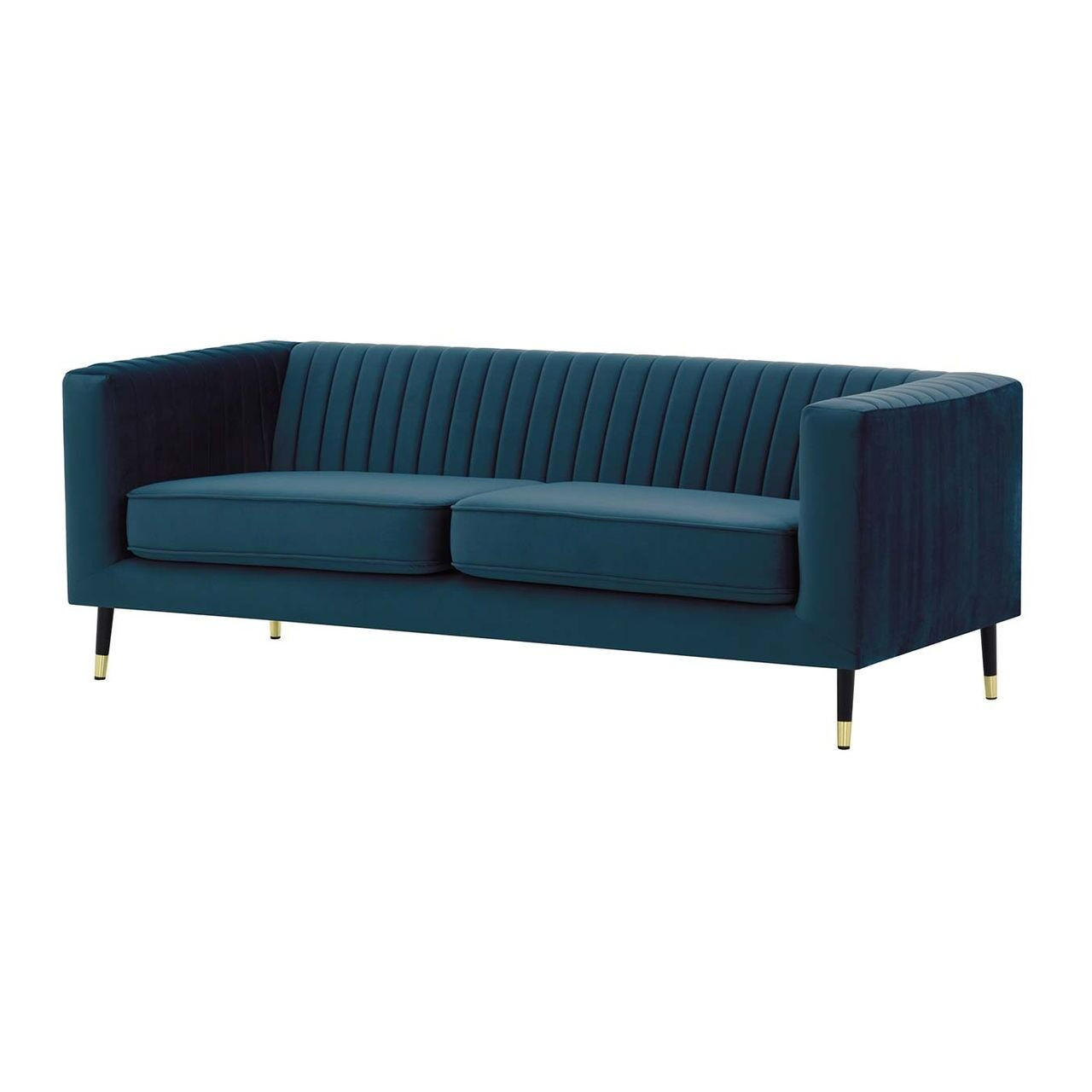 DREISITZER SOFA Slender-Velluto 11 - Dunkelblau, Holz/Textil (201/71/83cm) - SLF24