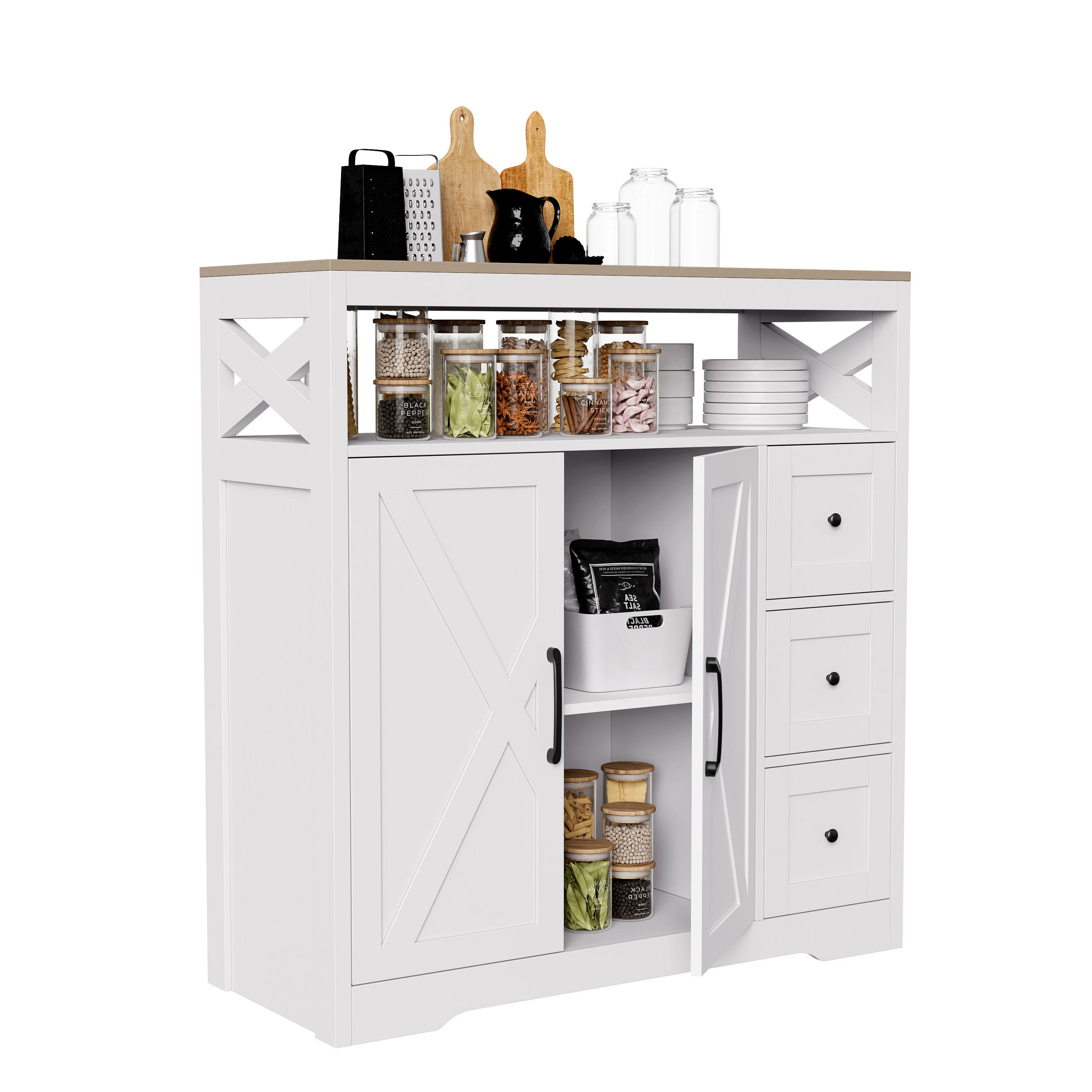 SKÄNK i skandinavisk stil i MDF med 3 lådor och 2 dörrar, vilket ger förvaringsutrymme Vit 105/40/100 cm