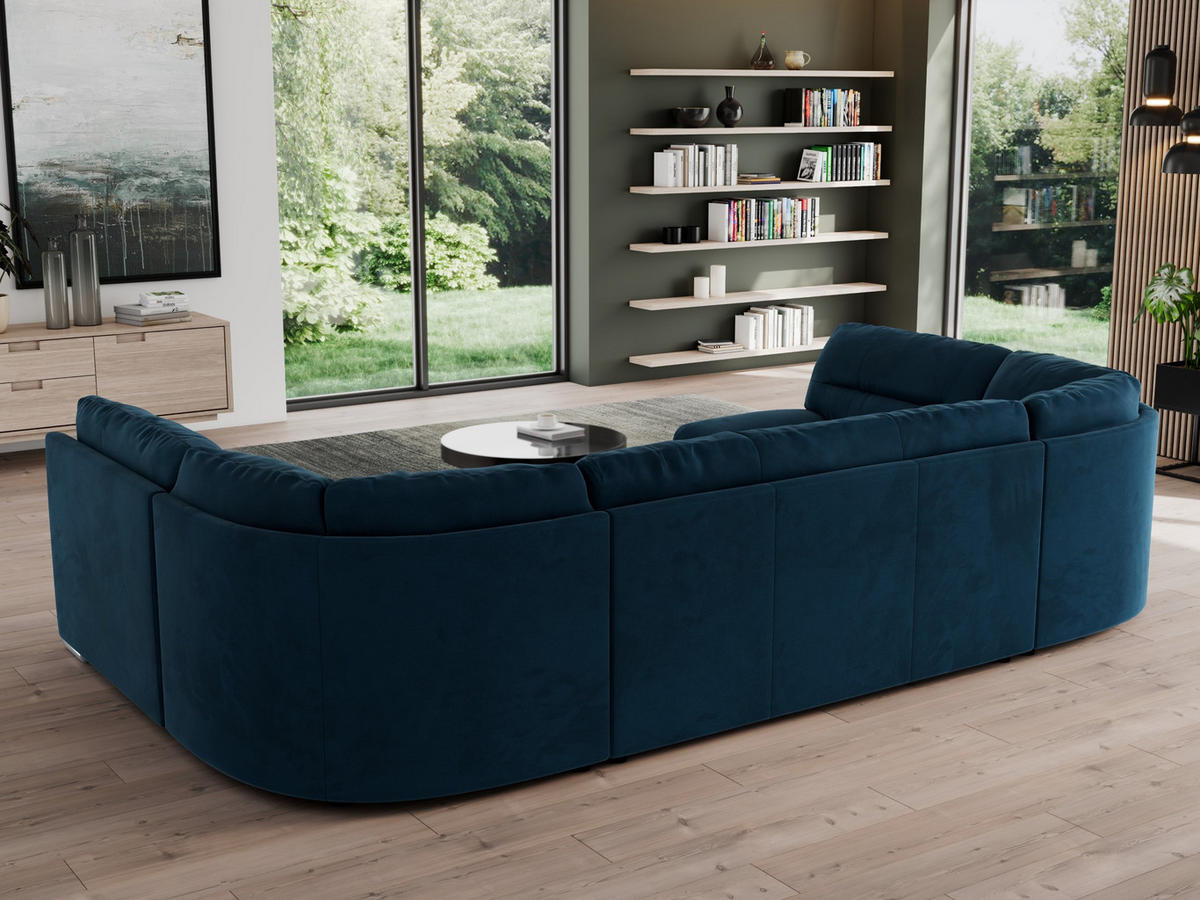 WOHNLANDSCHAFT MORBIDO U Dunkelblau Velvet - Silberfarben/Dunkelblau, Textil/Metall (340/93/206cm) - MKS