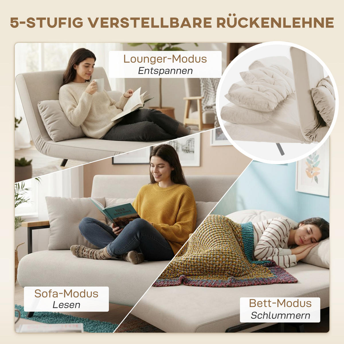 SCHLAFSOFA 2er-Sofa DE-08217 mit Schlaffunktion, Beige - Beige, Metall (102/81/73cm) - ComfortXL