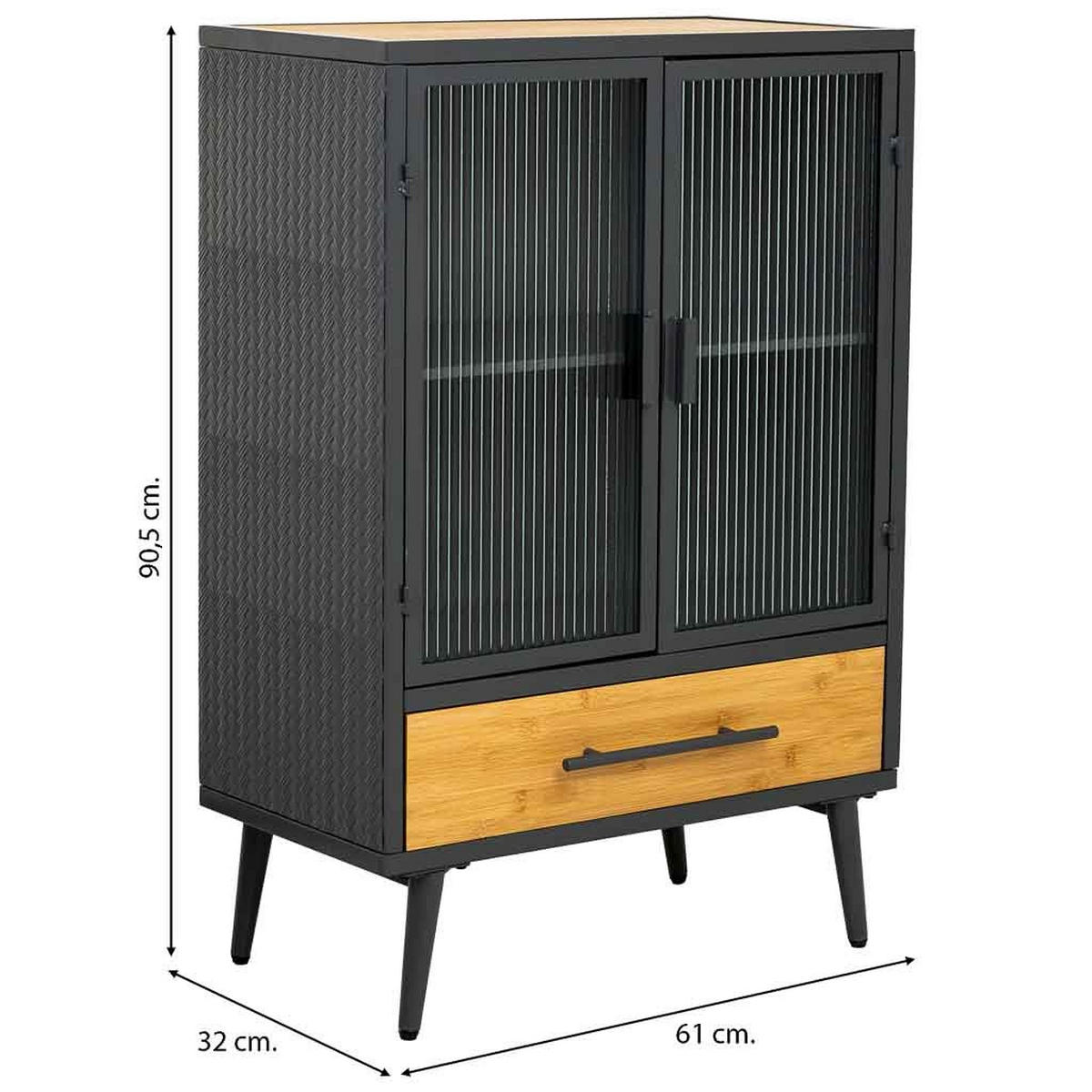 VITRINE aus Metall und Holz und Glas, schwarz, 61x32x91cm - Schwarz, Holz (61/90/32cm) - Wanderlust