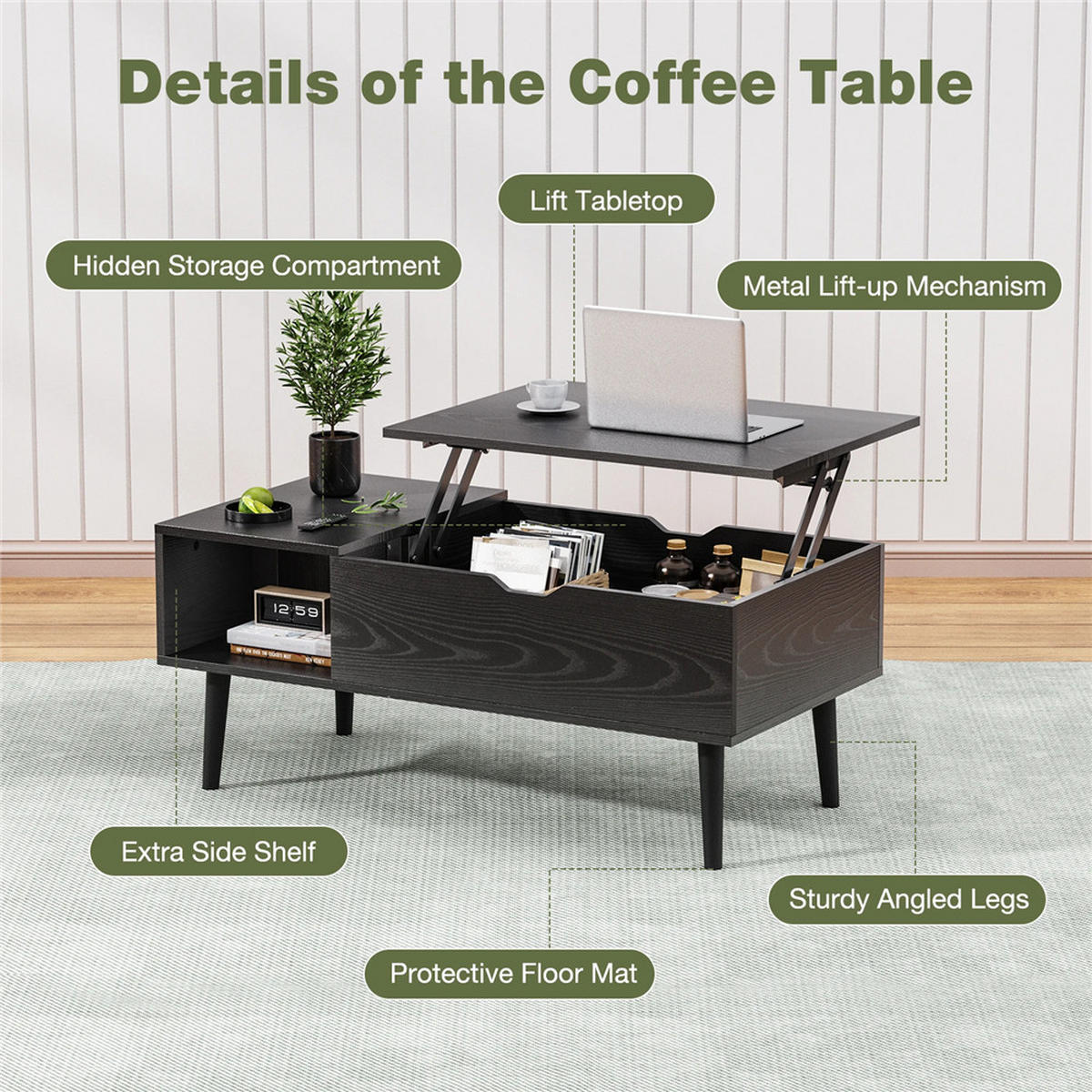COUCHTISCH 100x50 cm Lift-Top mit Stauraum Holz Braun - Braun, Holz (50/100/60cm) - Kaket