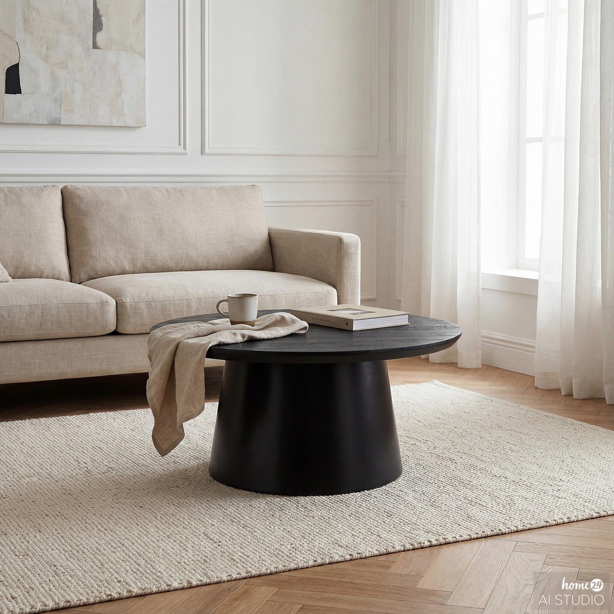 HOME24 Couchtisch Pehari - Schwarz/Akaziefarben, Holz/Metall (80/80/40cm) - home24
