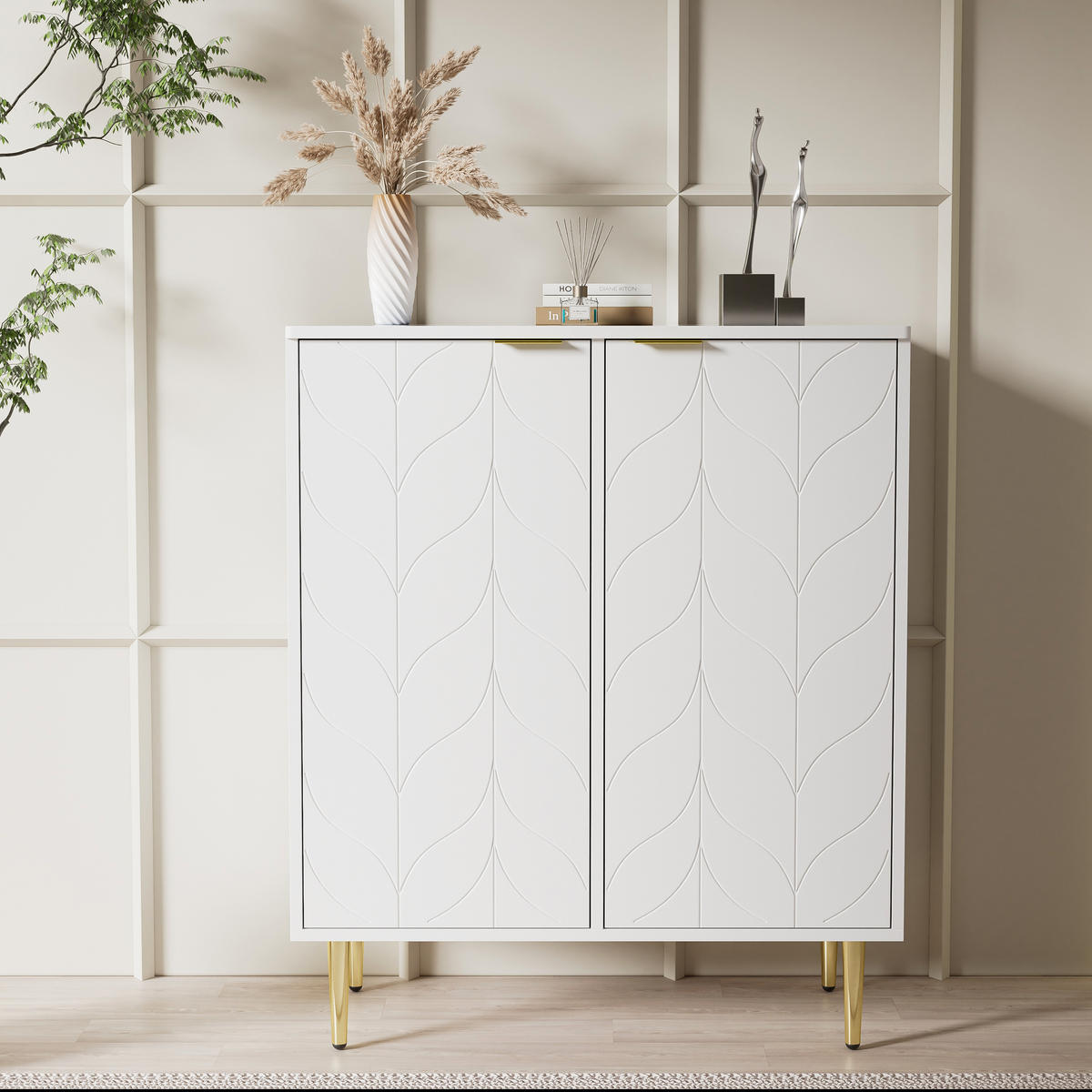 SIDEBOARD weiß mit goldenen Beinen, 75x40x90 cm - Weiß, Holzwerkstoff/Metall (75/90/40cm) - Urban Meuble