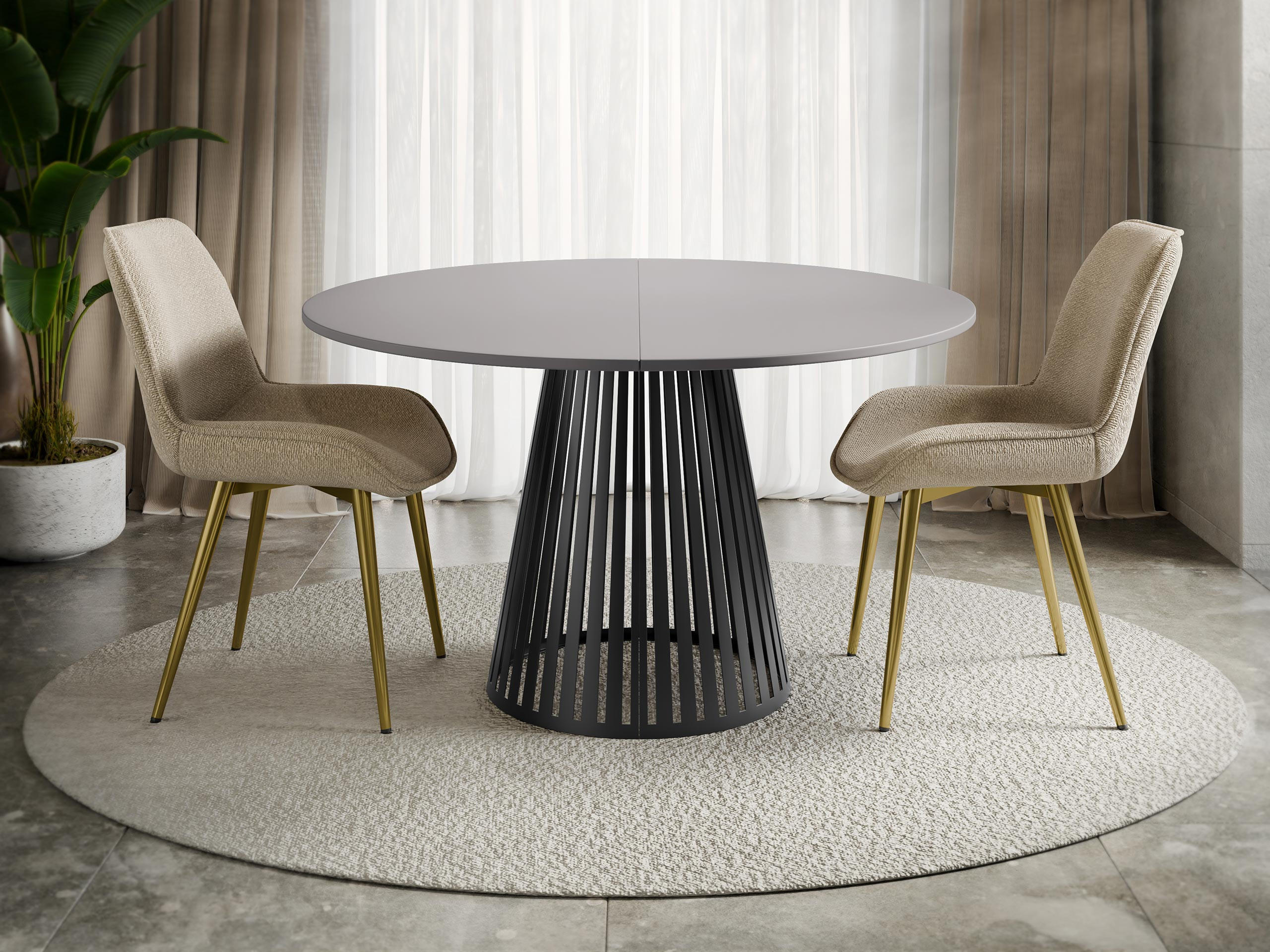 ESSTISCH ausziehbar Cone 120 - Hellgrau/Schwarz, Holzwerkstoff/Metall (120/120/76cm) - MIRJAN24